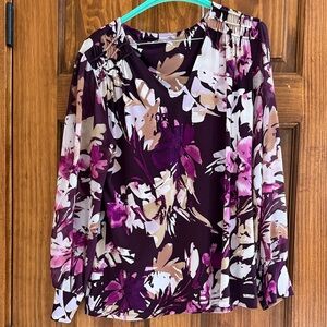 Calvin Klein Plum Floral V-Neck Long Sleeve Blouse